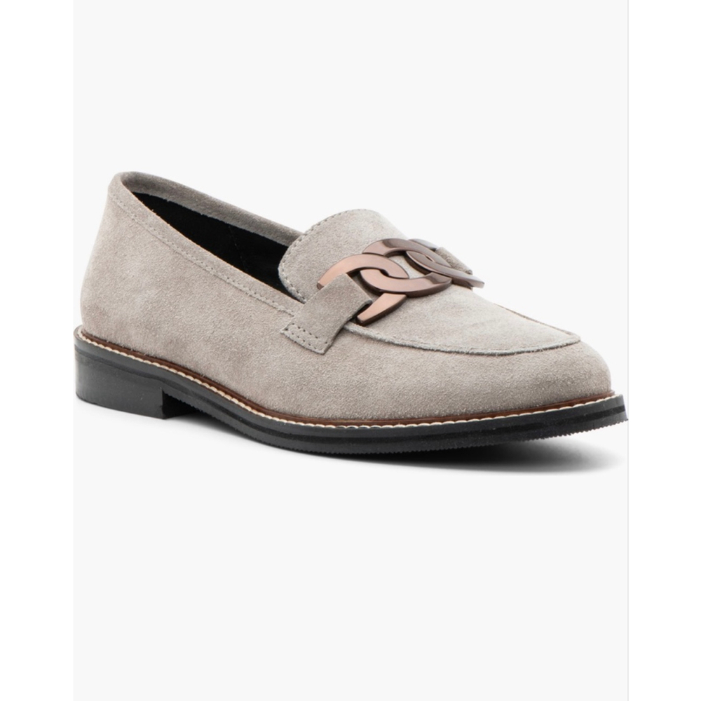 Women's ara Gray Suede Loafers with Brown Chain Detail,  new without box